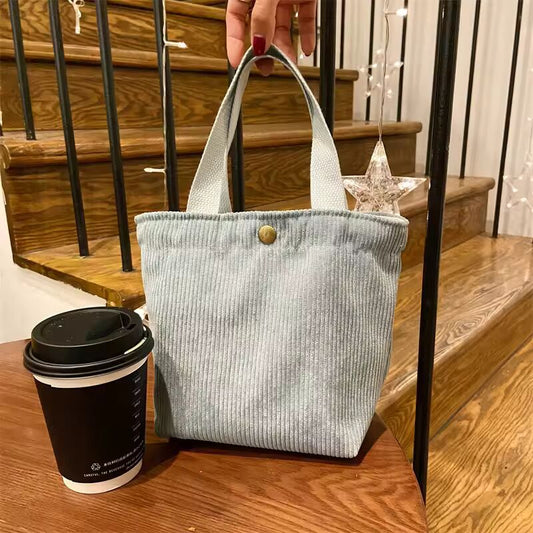 Cute Corduroy Shopper Tote Bag Woman Girls Lady Travel Shopping Cloth Handbags Lunch Bag Small Portable Hand Pouch Bag Organizer